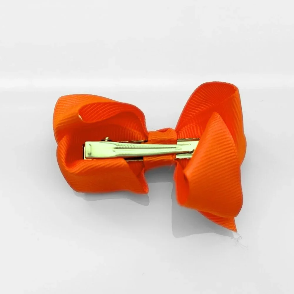 Set of 2 Pretty Girls Hair Bows Grosgrain Ribbon Kid Hair Clips Accessory Orange